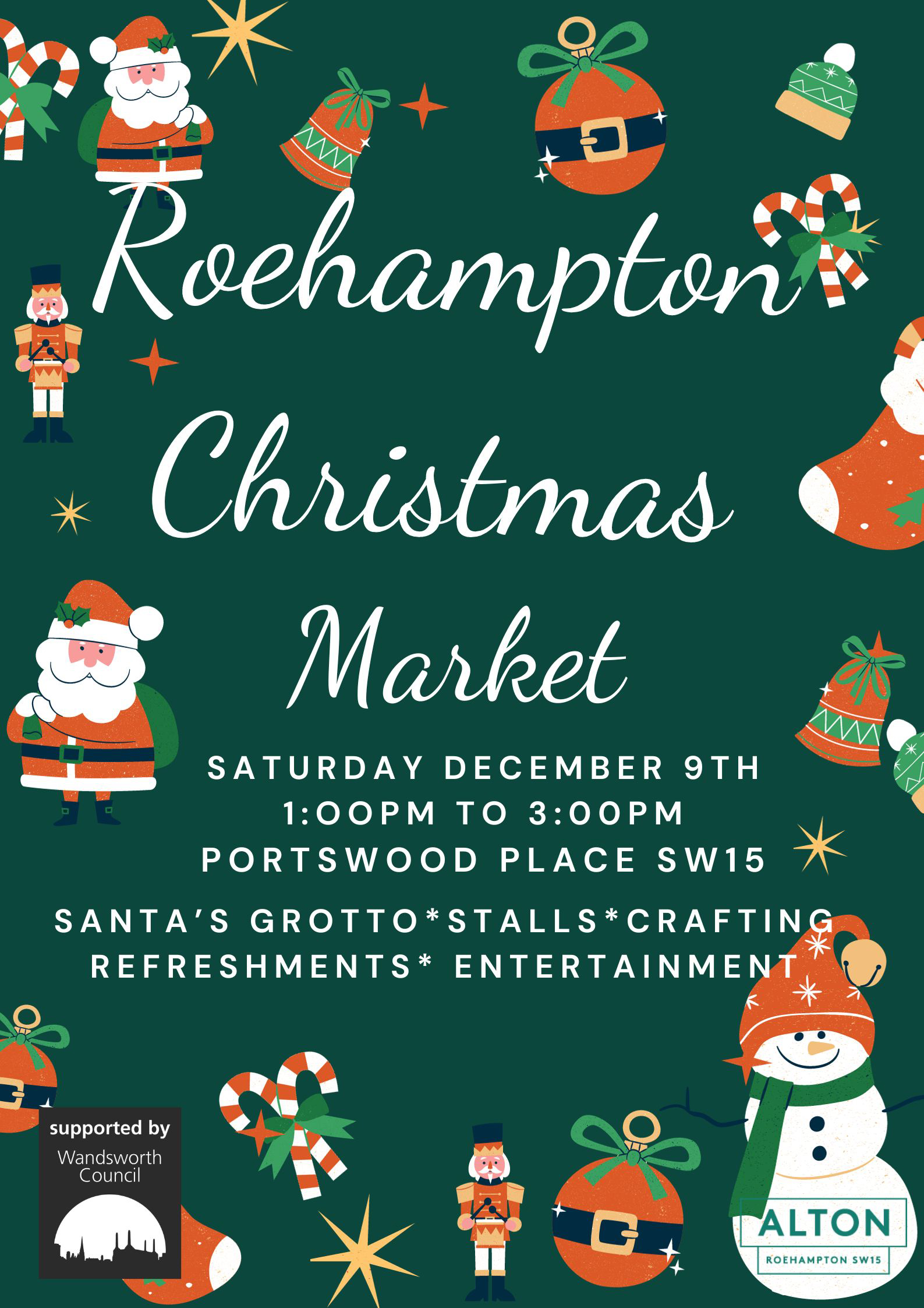 Poster advertising Roehampton Christmas Market 2023