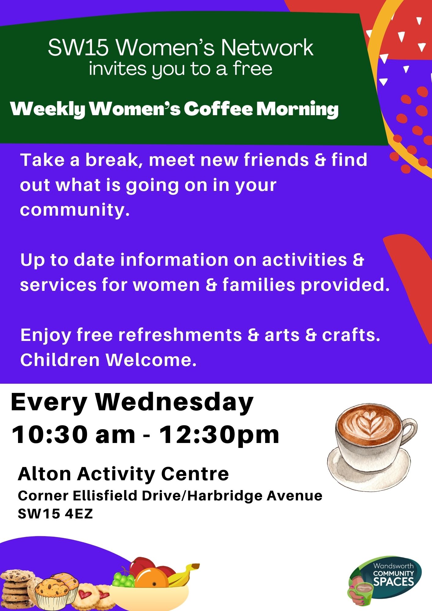 Poster advertising weekly women's coffee morning which takes place every Wednesday from 10.30am in the Alton Activity Centre