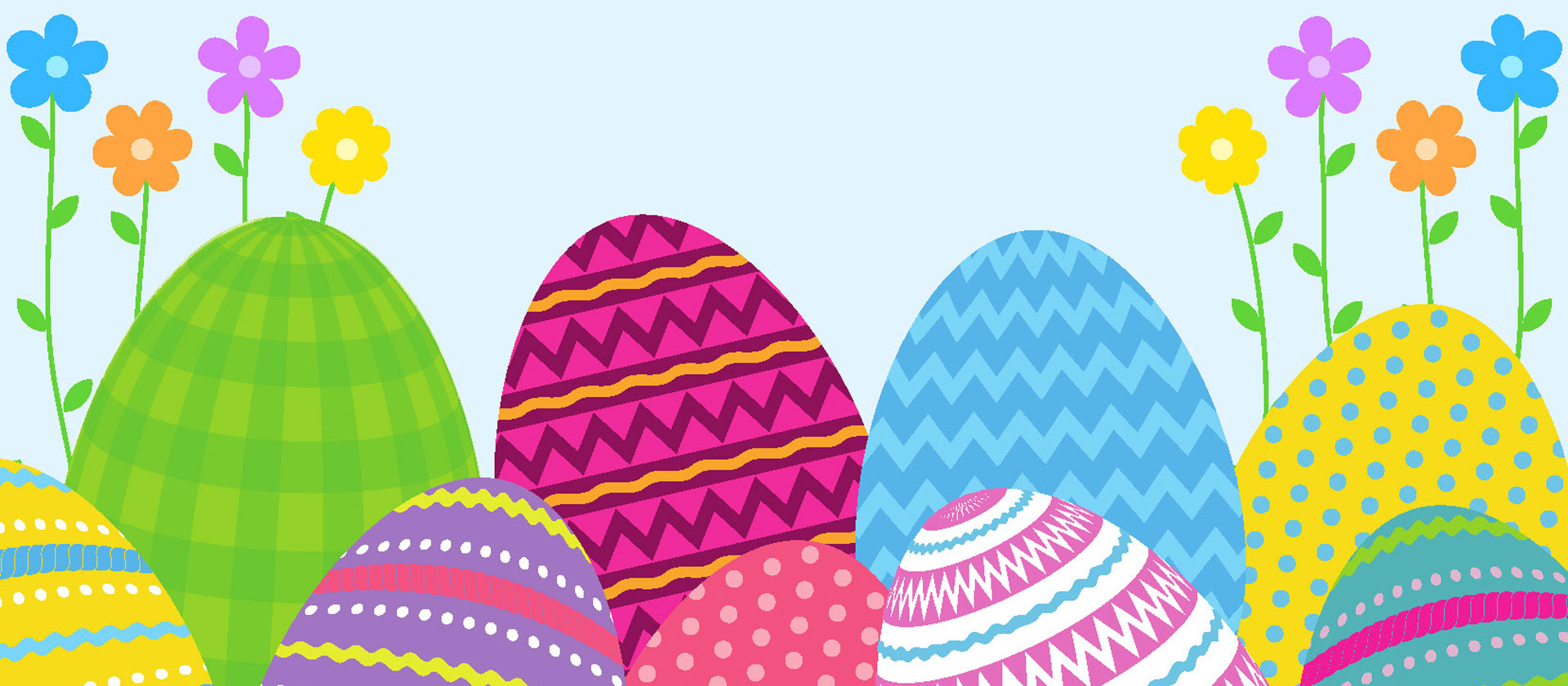 An illustration showing colourful decorated Easter Eggs