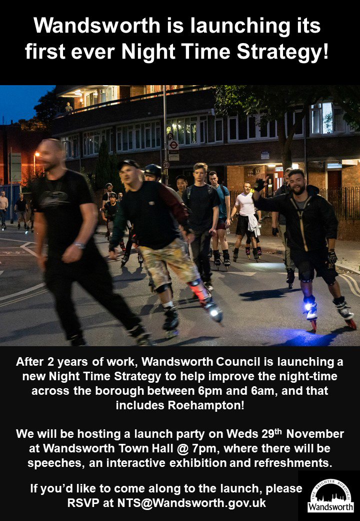 Poster advertising the launch of Wandsworth's Night Time Strategy